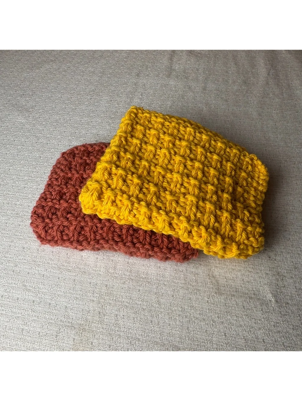 Crochet Dishcloth Set of 2 Handmade Style Cotton Kitchen Washcloths Mustard Rust